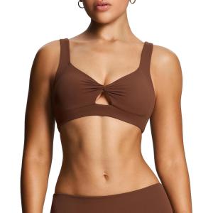 image:imageAoxjox Womens Workout Sports Bras Fitness Training Gym Athlenza Twist Low Impact Bra Lumastretch Yoga Crop TankBrown Run Small  Size Up