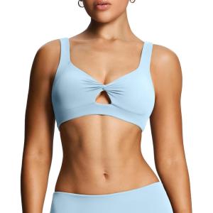 image:imageAoxjox Womens Workout Sports Bras Fitness Training Gym Athlenza Twist Low Impact Bra Lumastretch Yoga Crop TankMist Blue Run Small  Size Up
