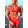 image:imageAoxjox Vanity Workout Biker Shorts for Women V Waist Tummy Control High Waisted Hidden Scrunch Running Yoga Short 45Racing Red