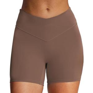image:imageAoxjox Vanity Workout Biker Shorts for Women V Waist Tummy Control High Waisted Hidden Scrunch Running Yoga Short 45Fudge Coffee