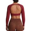 image:imageAoxjox Workout Long Sleeve Crop Tops for Women Clarissa Backless Gym Cropped T Shirt Top Burgundy Reddish Brown XSmall