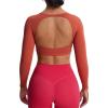 image:imageAoxjox Workout Long Sleeve Crop Tops for Women Clarissa Backless Gym Cropped T Shirt Top Earthy Brown Large