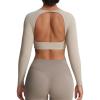 image:imageAoxjox Workout Long Sleeve Crop Tops for Women Clarissa Backless Gym Cropped T Shirt Top Mink Large