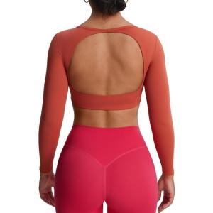 image:imageAoxjox Workout Long Sleeve Crop Tops for Women Clarissa Backless Gym Cropped T Shirt Top Earthy Brown Large