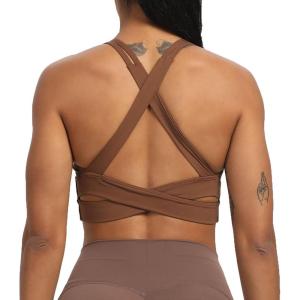 image:imageAoxjox Womens Workout Sports Bras Fitness Trainning Infinity Gym Bra Yoga Crop TankDandelion Brown New2