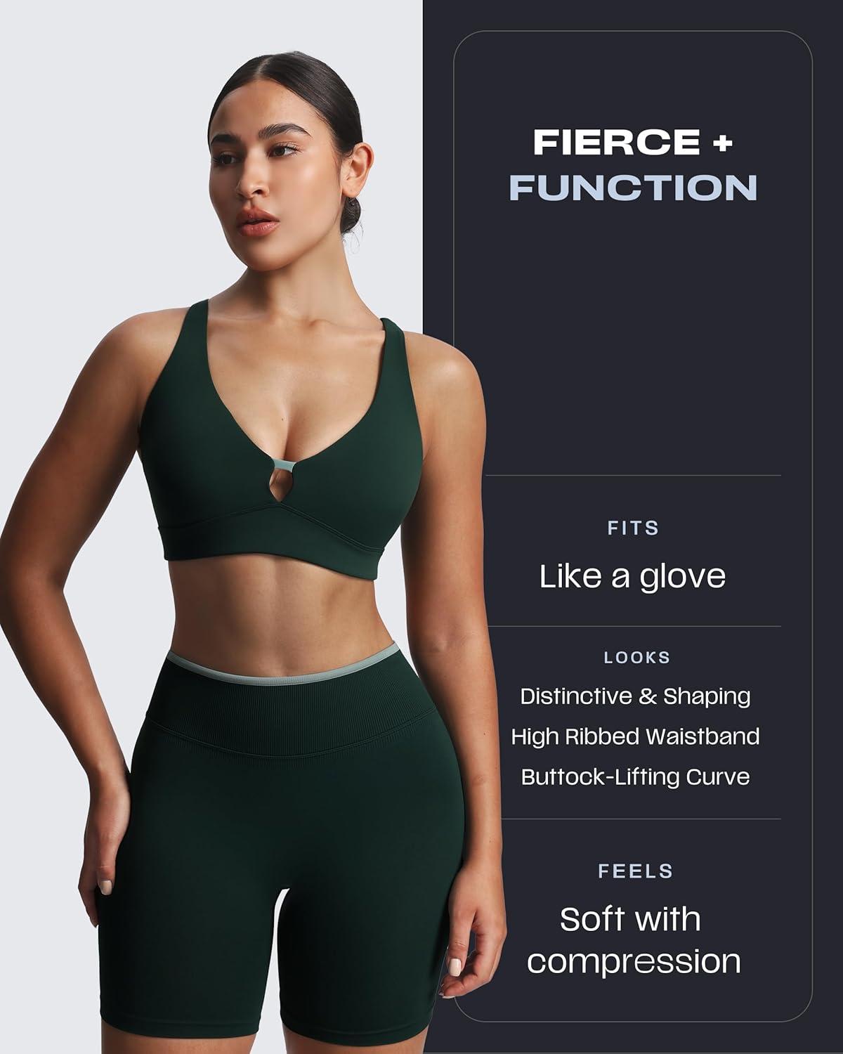 image:imageAoxjox Womens Lexi Lined Seamless Workout Biker Shorts High Waisted Color Block Hidden Scrunch Athletic Yoga Short 55Forest GreenSage Green
