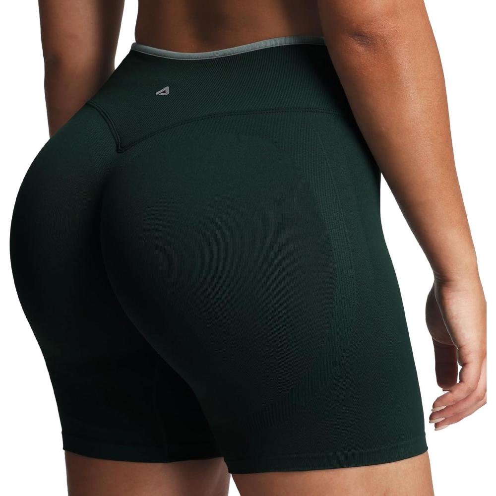 image:imageAoxjox Womens Lexi Lined Seamless Workout Biker Shorts High Waisted Color Block Hidden Scrunch Athletic Yoga Short 55Forest GreenSage Green