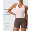 image:imageAoxjox Womens Sleeveless Hailey Halter Tank Tops Workout Athletics Gym Yoga Curve Longline Crop TopSoft Blush