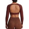 image:imageAoxjox Workout Long Sleeve Crop Tops for Women Clarissa Backless Gym Cropped T Shirt Top Rum Raisin XSmall