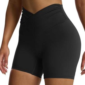 image:imageAoxjox Venus Workout Biker Shorts for Women CrossWaist Tummy Control High Waisted Hidden Scrunch Yoga Short 567Black