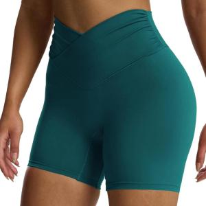 image:imageAoxjox Venus Workout Biker Shorts for Women CrossWaist Tummy Control High Waisted Hidden Scrunch Yoga Short 567Deep Lagoon