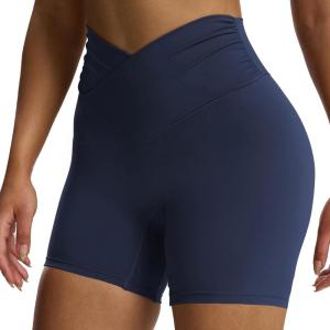 image:imageAoxjox Venus Workout Biker Shorts for Women CrossWaist Tummy Control High Waisted Hidden Scrunch Yoga Short 567Navy