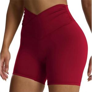 image:imageAoxjox Venus Workout Biker Shorts for Women CrossWaist Tummy Control High Waisted Hidden Scrunch Yoga Short 567Rumba Red