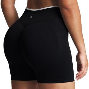 image:imageAoxjox Womens Lexi Lined Seamless Workout Biker Shorts High Waisted Color Block Hidden Scrunch Athletic Yoga Short 55Black and White