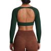 image:imageAoxjox Workout Long Sleeve Crop Tops for Women Clarissa Backless Gym Cropped T Shirt Top Forest Green Deep Depths Green XSmall
