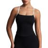 image:imageAoxjox Womens Workout Sleeveless Color Block Lexi Tank Tops Contrasting Strap Cross Back Yoga Curve Longline Crop TopBlackness and White