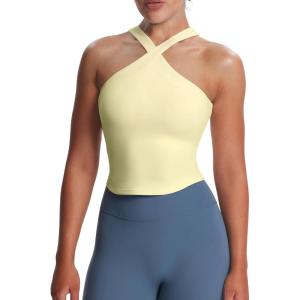 image:imageAoxjox Womens Workout CrossNeck Sport Bras Fitness Elanor Bra Yoga Crop TankPastel Yellow