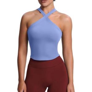 image:imageAoxjox Womens Workout CrossNeck Sport Bras Fitness Elanor Bra Yoga Crop TankPersian Blue