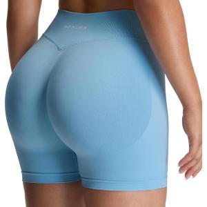 image:imageAoxjox Seamless Biker Shorts for Women Impact Hidden Scrunch Low Waisted Athletic Yoga Short 354556Airy Blue  With Logo