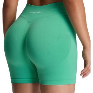 image:imageAoxjox Seamless Biker Shorts for Women Impact Hidden Scrunch Low Waisted Athletic Yoga Short 354556Katydid Green  With Logo