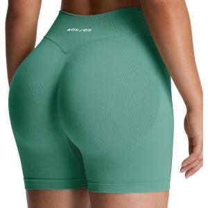 image:imageAoxjox Seamless Biker Shorts for Women Impact Hidden Scrunch Low Waisted Athletic Yoga Short 354556Ocean Teal  With Logo