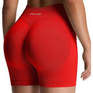 image:imageAoxjox Seamless Biker Shorts for Women Impact Hidden Scrunch Low Waisted Athletic Yoga Short 354556Racing Red  With Logo