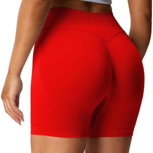 image:imageAoxjox Seamless Biker Shorts for Women Impact Hidden Scrunch Low Waisted Athletic Yoga Short 354556Racing Red  Without Logo run Small