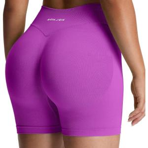image:imageAoxjox Seamless Biker Shorts for Women Impact Hidden Scrunch Low Waisted Athletic Yoga Short 354556Real Purple  With Logo