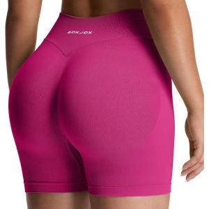 image:imageAoxjox Seamless Biker Shorts for Women Impact Hidden Scrunch Low Waisted Athletic Yoga Short 354556Rose Red  With Logo