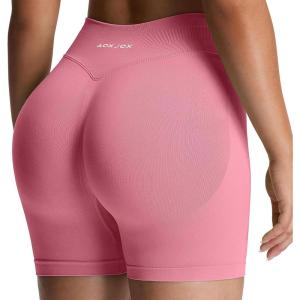 image:imageAoxjox Seamless Biker Shorts for Women Impact Hidden Scrunch Low Waisted Athletic Yoga Short 354556Sakura Pink  With Logo