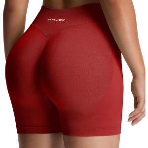image:imageAoxjox Seamless Biker Shorts for Women Impact Hidden Scrunch Low Waisted Athletic Yoga Short 354556Scarlett Red  With Logo