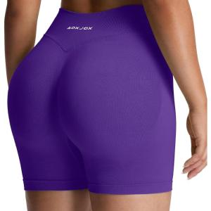 image:imageAoxjox Seamless Biker Shorts for Women Impact Hidden Scrunch Low Waisted Athletic Yoga Short 354556Vibrant Violet  With Logo