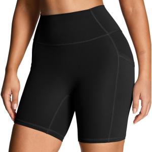 image:imageAoxjox Workout Biker Shorts with Pockets for Women High Waisted Gym Running Luxeyoga Yoga Short 6Black