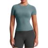 image:imageAoxjox Womens Casual Basic Tee HIGH Elastic Cotton TShirt Short Sleeve Tops Everyday Crew Neck Slim Fit Y2kDeep Lagoon