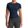 image:imageAoxjox Womens Casual Basic Tee HIGH Elastic Cotton TShirt Short Sleeve Tops Everyday Crew Neck Slim Fit Y2kNavy