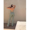 image:imageAoxjox Womens Workout Lumira Flare Leggings High Waisted Tummy Control Lumastretch Luxe Buttery Soft Wide Leg Yoga Pant 32Eucalyptus