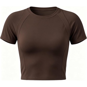 image:imageAoxjox Womens Raglan Lumira Short Sleeve Workout TShirt Crew Neck Tee No Pad Lumastretch Luxe Gym Yoga T Shirt TopEspresso