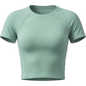 image:imageAoxjox Womens Raglan Lumira Short Sleeve Workout TShirt Crew Neck Tee No Pad Lumastretch Luxe Gym Yoga T Shirt TopEucalyptus