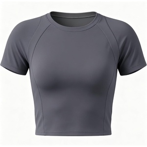 image:imageAoxjox Womens Raglan Lumira Short Sleeve Workout TShirt Crew Neck Tee No Pad Lumastretch Luxe Gym Yoga T Shirt TopGraphite Grey