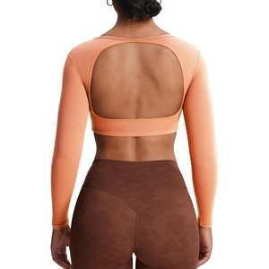 image:imageAoxjox Workout Long Sleeve Crop Tops for Women Clarissa Backless Gym Cropped T Shirt TopPapaya