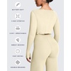 image:imageAoxjox Womens Athlenza Ruffle Wrap Tie Front Tops Long Sleeve Shrug Crop Top Ballet Yoga Workout CardiganOat Milk