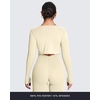 image:imageAoxjox Womens Athlenza Ruffle Wrap Tie Front Tops Long Sleeve Shrug Crop Top Ballet Yoga Workout CardiganOat Milk