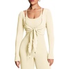 image:imageAoxjox Womens Athlenza Ruffle Wrap Tie Front Tops Long Sleeve Shrug Crop Top Ballet Yoga Workout CardiganOat Milk