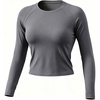 image:imageAoxjox Womens Raglan Lumira Long Sleeve Workout TShirt Crew Neck Tee No Pad Lumastretch Luxe Gym Yoga T Shirt TopGraphite Grey