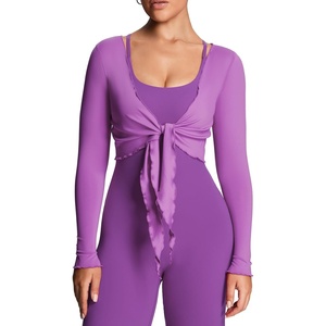 image:imageAoxjox Womens Athlenza Ruffle Wrap Tie Front Tops Long Sleeve Shrug Crop Top Ballet Yoga Workout CardiganMuted Violet