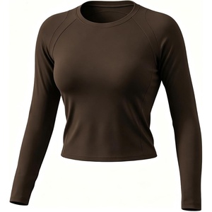 image:imageAoxjox Womens Raglan Lumira Long Sleeve Workout TShirt Crew Neck Tee No Pad Lumastretch Luxe Gym Yoga T Shirt TopEspresso