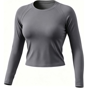 image:imageAoxjox Womens Raglan Lumira Long Sleeve Workout TShirt Crew Neck Tee No Pad Lumastretch Luxe Gym Yoga T Shirt TopGraphite Grey