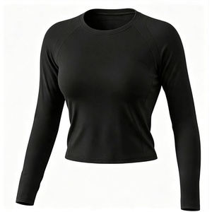 image:imageAoxjox Womens Raglan Lumira Long Sleeve Workout TShirt Crew Neck Tee No Pad Lumastretch Luxe Gym Yoga T Shirt TopTrue Black