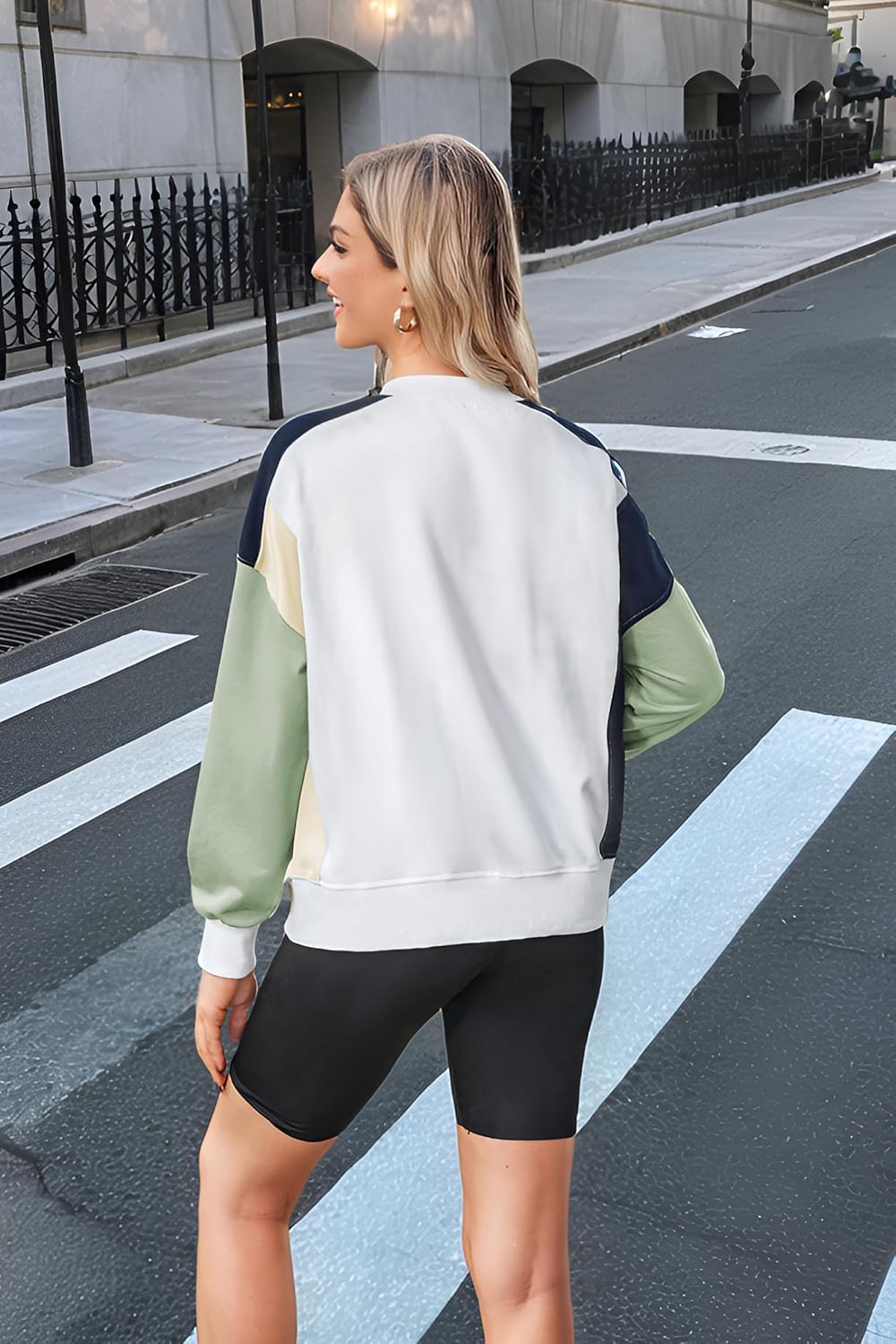 ECOWISH Oversized Sweatshirt for Women Color Block Crewneck Long Sleeve Shirts Casual Workout Pullover Tops Fall ClothesApricot Green