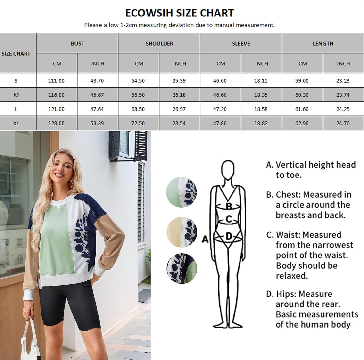 ECOWISH Oversized Sweatshirt for Women Color Block Crewneck Long Sleeve Shirts Casual Workout Pullover Tops Fall ClothesApricot Khaki